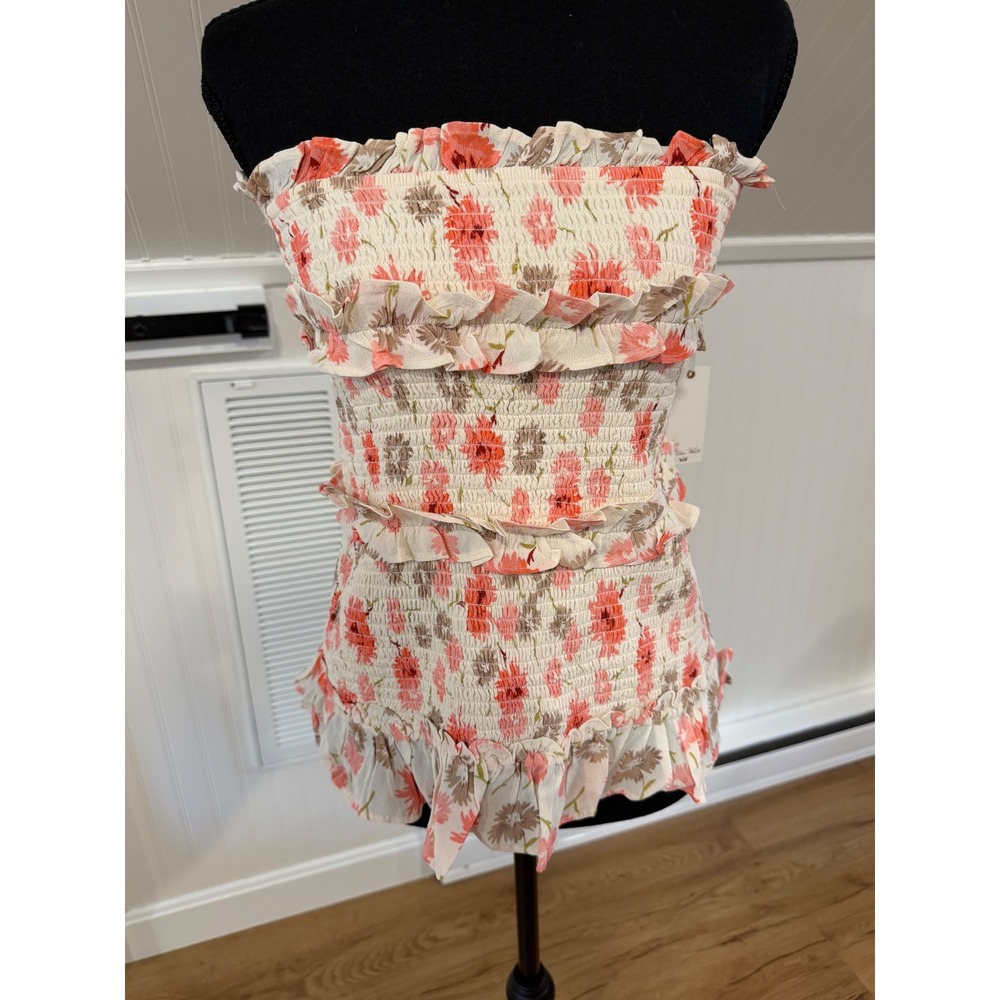 NWT Winston White Floral Smocked Tube Top Ruffle Strapless Cottage Coquette Sm